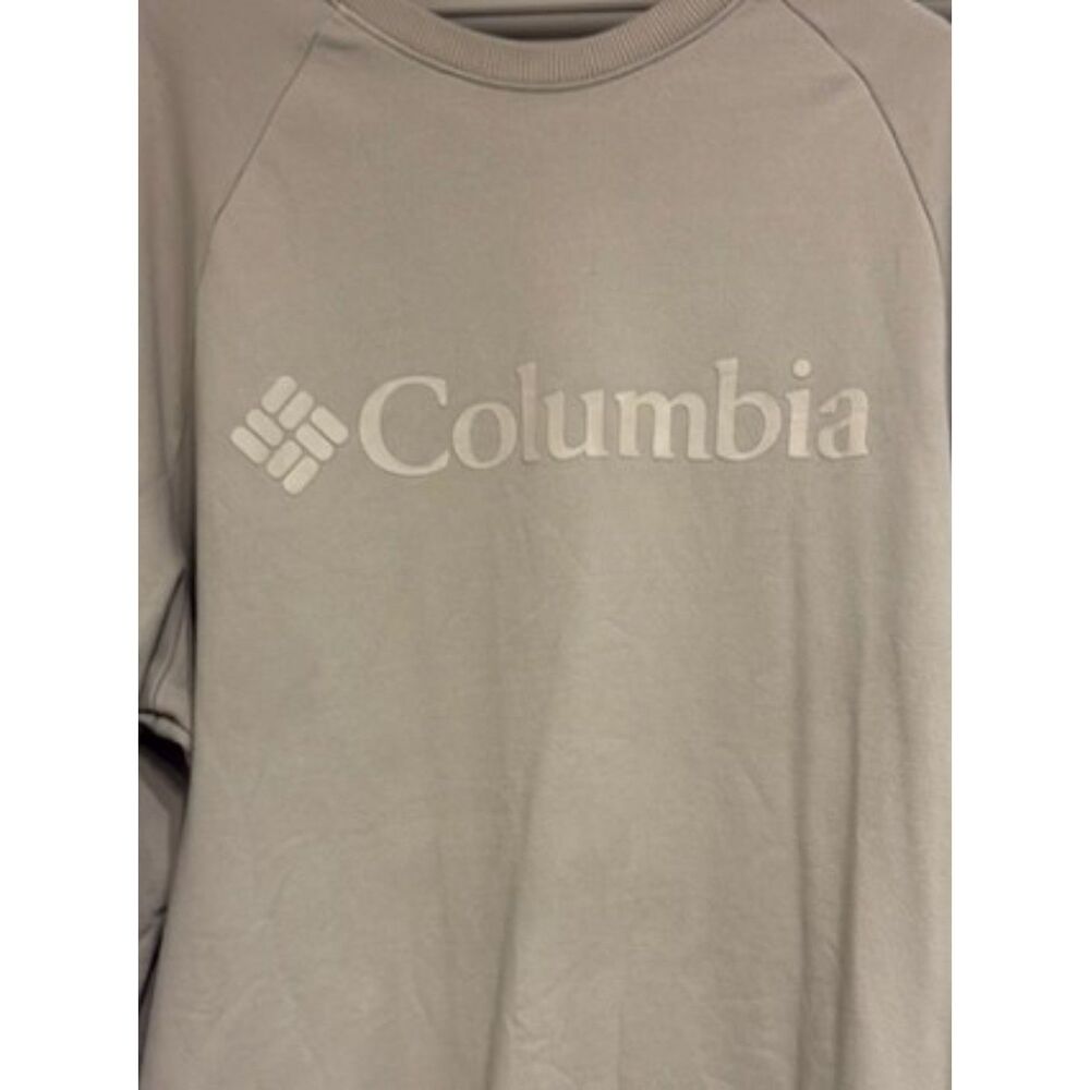 Columbia Tonal Crewneck Sweatshirt | Cream Embossed Logo Fleece Pullover Size Lg